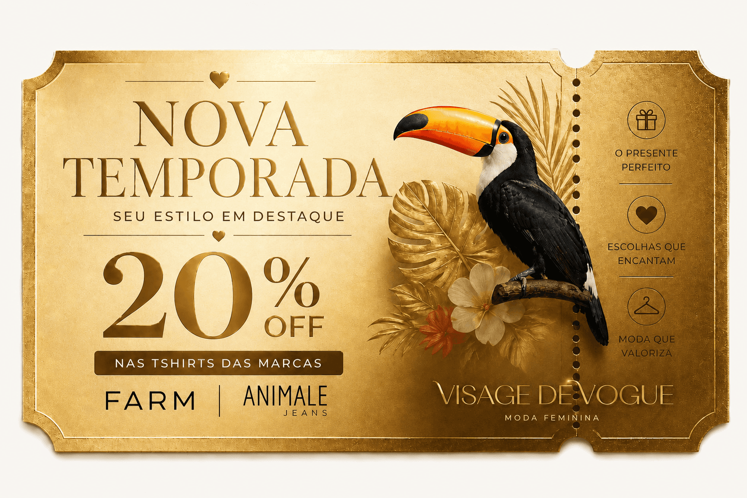 Vale promocional Nova Temporada Visage de Vogue — 20% off em T-shirts